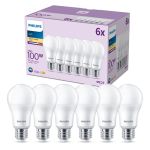 Mehrfachpackung 6x Philips Glühbirne LED E27 Birne Matt 13W 1521lm - 827 Extra Warmweiß